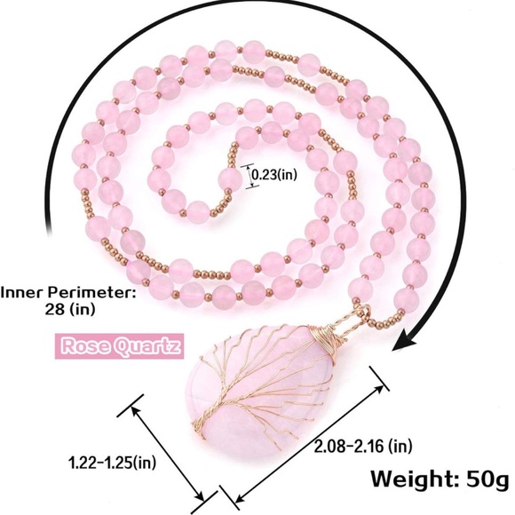 New heart natural rose quartz necklace - Picture 5 of 5